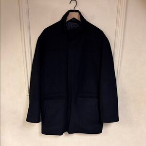 JF J. Ferrar Black Wool Blend Modern Fit Jacket Full Zip Mock Neck Coat Men's L